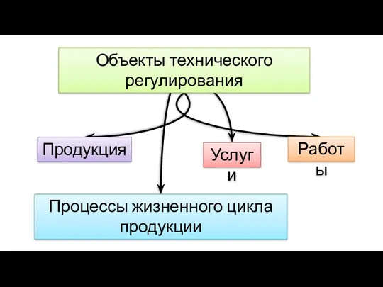 Объекты технического регулирования Продукция Процессы жизненного цикла продукции Работы Услуги