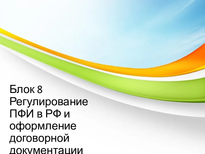 Блок 8 Регулирование ПФИ в РФ и оформление договорной документации