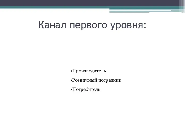 Канал первого уровня: Производитель Розничный посредник Потребитель