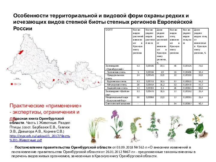 Особенности территориальной и видовой форм охраны редких и исчезающих видов степной биоты степных