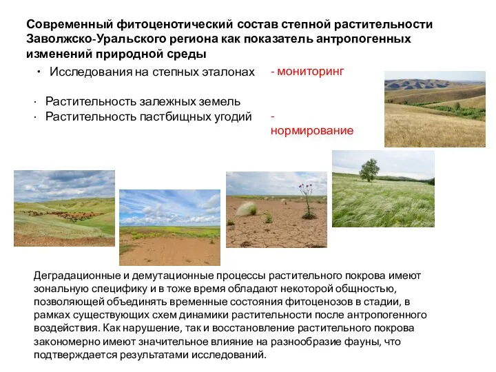 Современный фитоценотический состав степной растительности Заволжско-Уральского региона как показатель антропогенных изменений природной среды