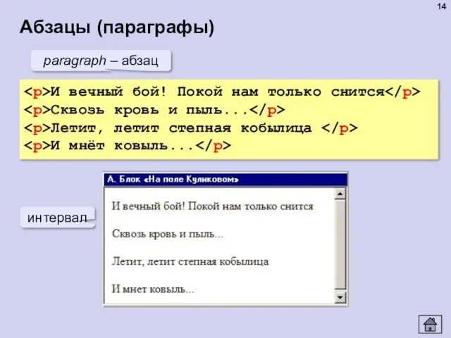 Абзацы (параграфы) И вечный бой! Покой нам только снится Сквозь