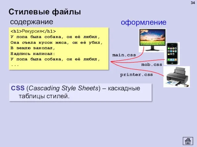 Стилевые файлы содержание оформление Рекурсия У попа была собака, он