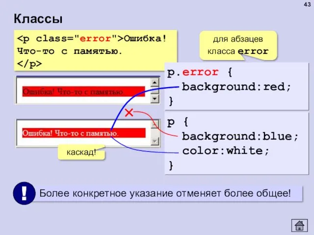 Классы Ошибка! Что-то с памятью. p.error { background:red; } для