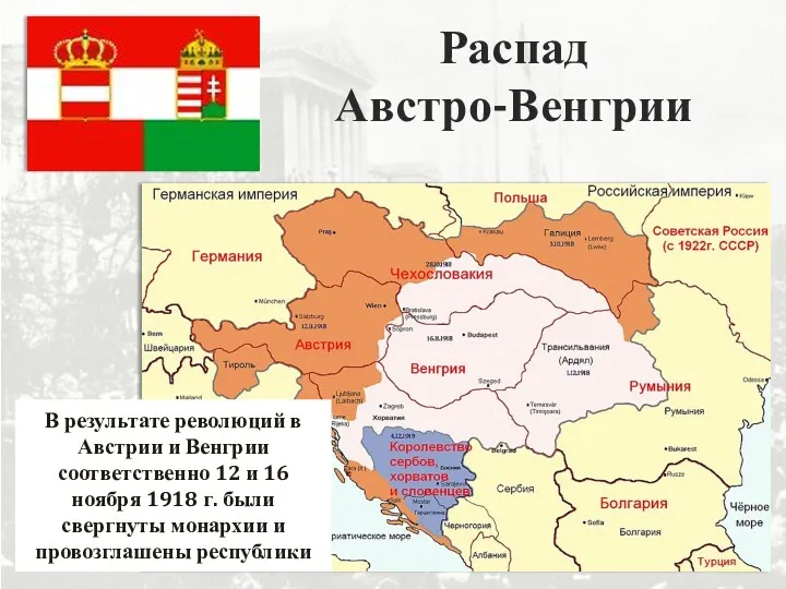 Распад Австро-Венгрии В результате революций в Австрии и Венгрии соответственно