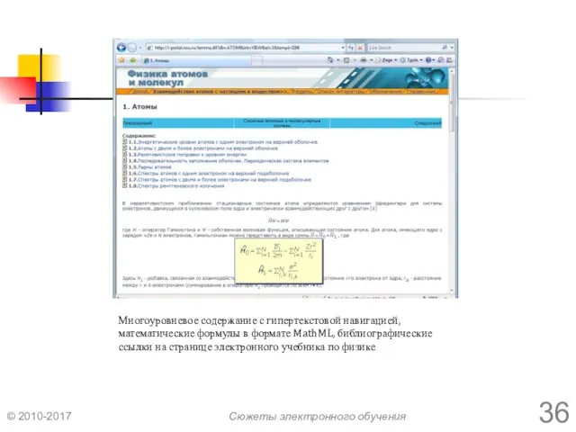 Многоуровневое содержание с гипертекстовой навигацией, математические формулы в формате MathML,