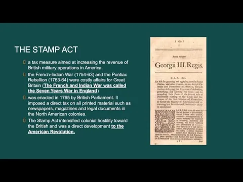 THE STAMP ACT a tax measure aimed at increasing the