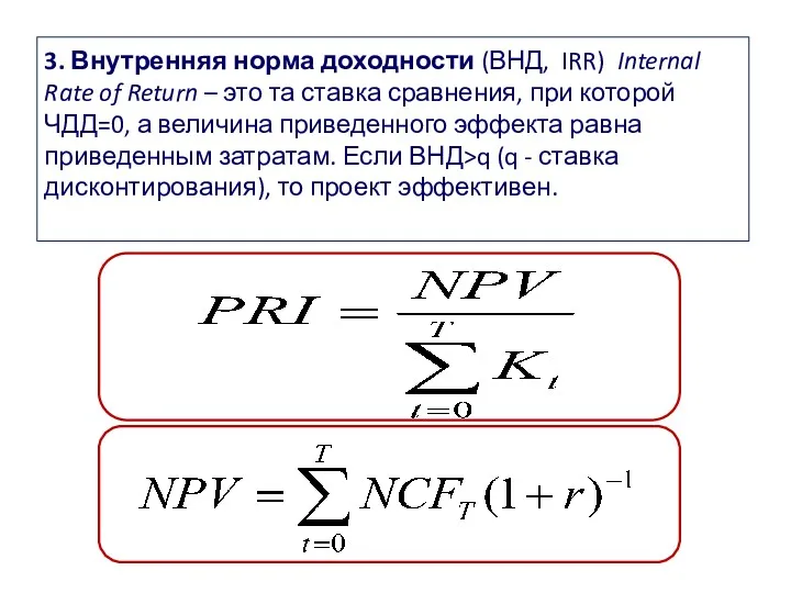 3. Внутренняя норма доходности (ВНД, IRR) Internal Rate of Return