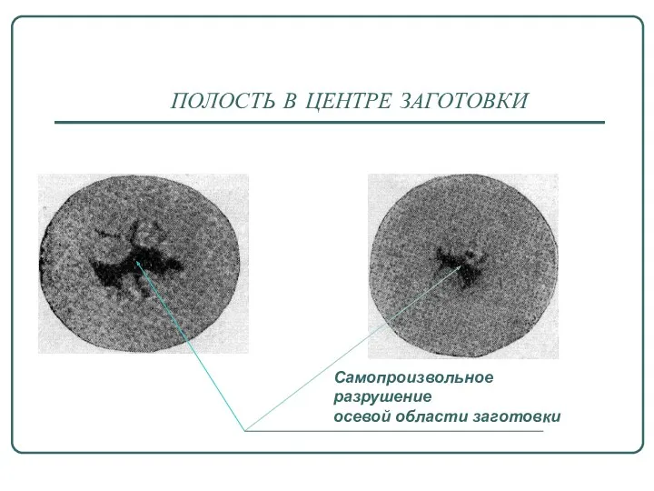 ПОЛОСТЬ В ЦЕНТРЕ ЗАГОТОВКИ Самопроизвольное разрушение осевой области заготовки