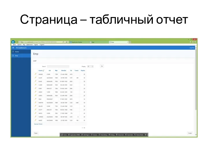 Страница – табличный отчет