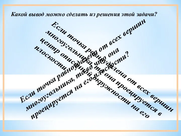 Если точка равноудалена от всех вершин многоугольника, то во что