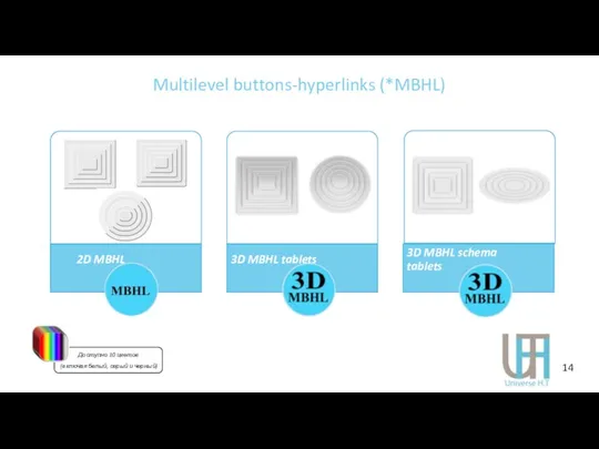 Multilevel buttons-hyperlinks (*MBHL) Доступно 10 цветов (включая белый, серый и черный) 14