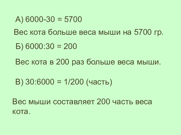 Вес кота больше веса мыши на 5700 гр. Вес кота