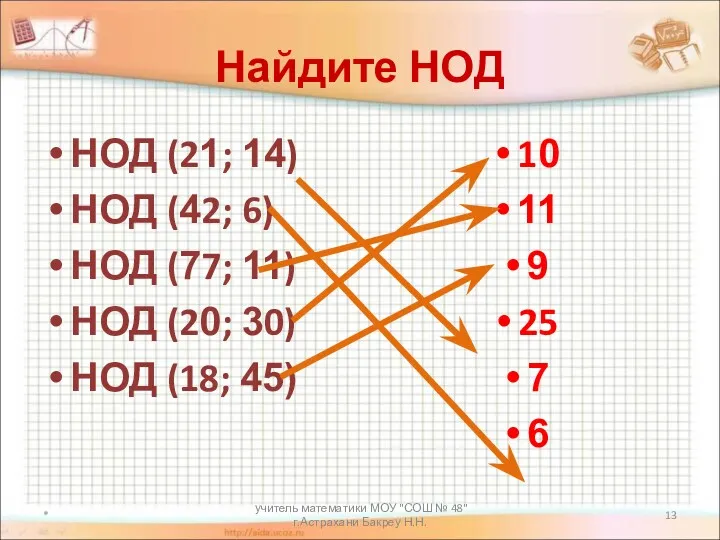 учитель математики МОУ "СОШ № 48" г.Астрахани Бакреу Н.Н. Найдите