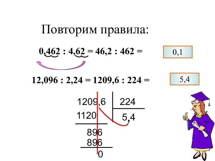 0,462 : 4,62 = 46,2 : 462 = 0,1 12,096 : 2,24 =