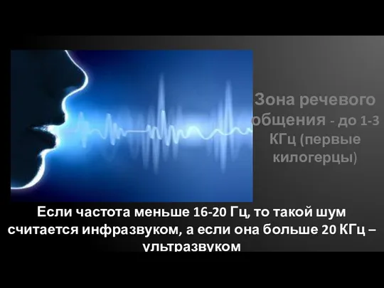 Зона речевого общения - до 1-3 КГц (первые килогерцы) Если