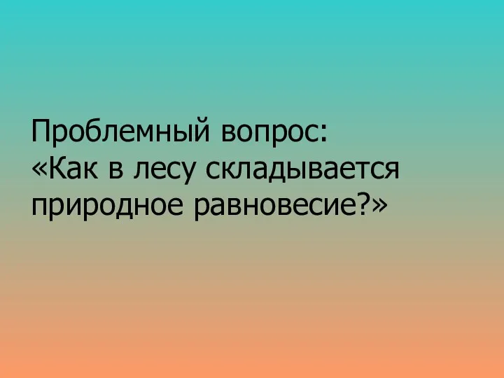 Проблемный вопрос: «Как в лесу складывается природное равновесие?»