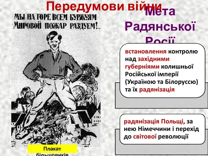 Мета Радянської Росії Передумови війни Плакат більшовиків