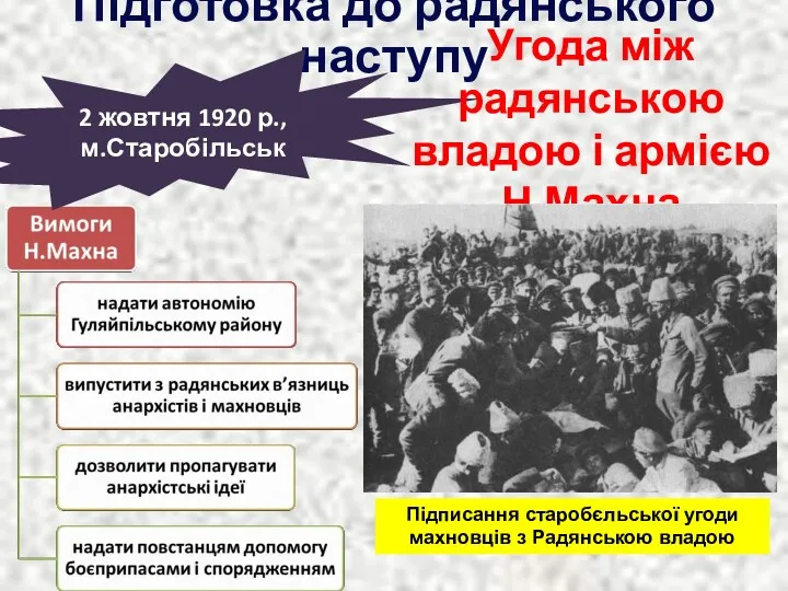 Підготовка до радянського наступу 2 жовтня 1920 р., м.Старобільськ Угода
