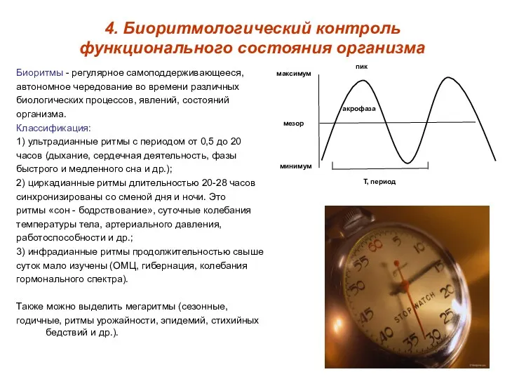 4. Биоритмологический контроль функционального состояния организма Биоритмы - регулярное самоподдерживающееся,