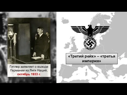 Гитлер заявляет о выходе Германии из Лиги Наций, октябрь 1933 г. «Третий рейх» – «третья империя»