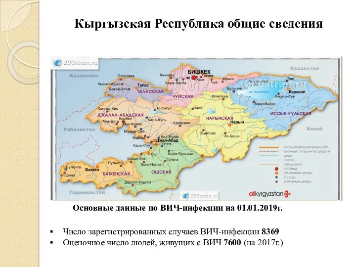 Кыргызская Республика общие сведения Число зарегистрированных случаев ВИЧ-инфекции 8369 Оценочное