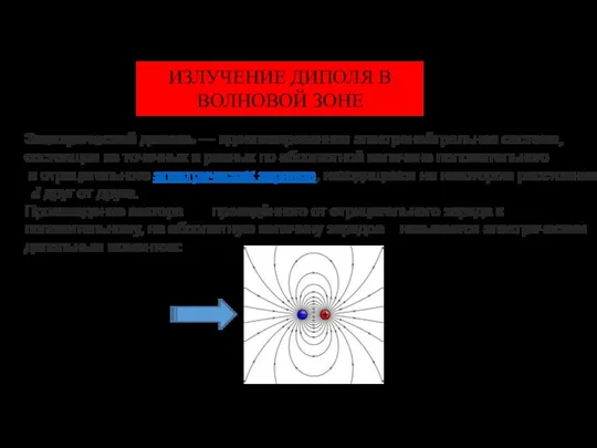 ИЗЛУЧЕНИЕ ДИПОЛЯ В ВОЛНОВОЙ ЗОНЕ Электрический диполь — идеализированная электронейтральная