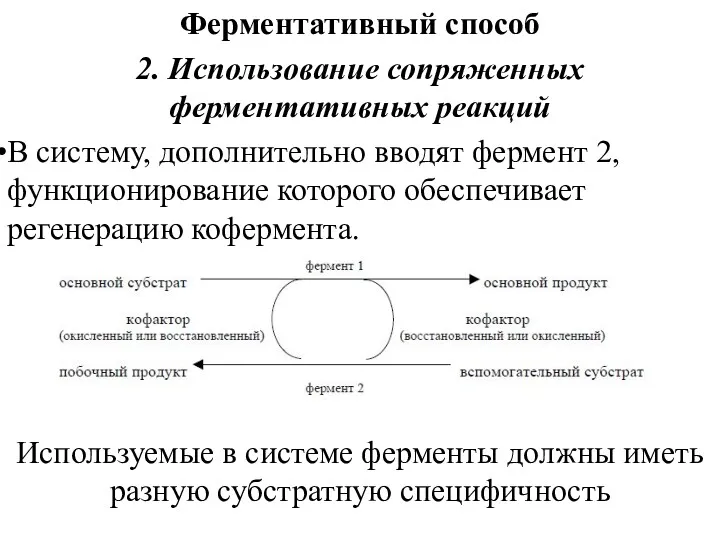 Ферментативный способ 2. Использование сопряженных ферментативных реакций В систему, дополнительно