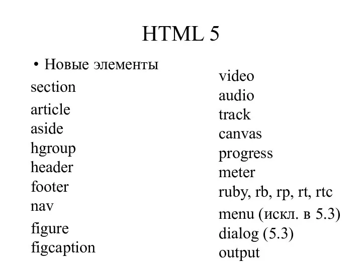 HTML 5 Новые элементы section article aside hgroup header footer