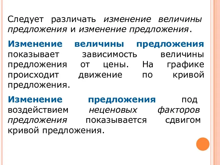 Следует различать изменение величины предложения и изменение предложения. Изменение величины