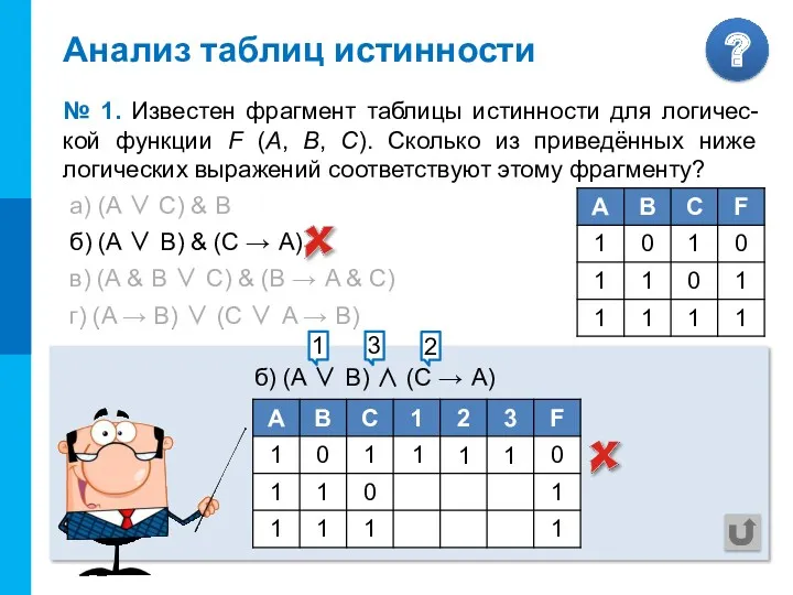 а) (A ∨ С) & В б) (A ∨ В)