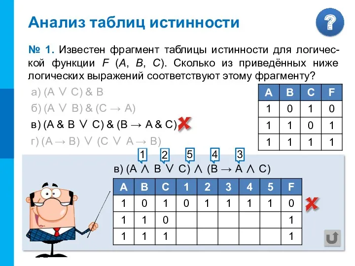 а) (A ∨ С) & В б) (A ∨ В)