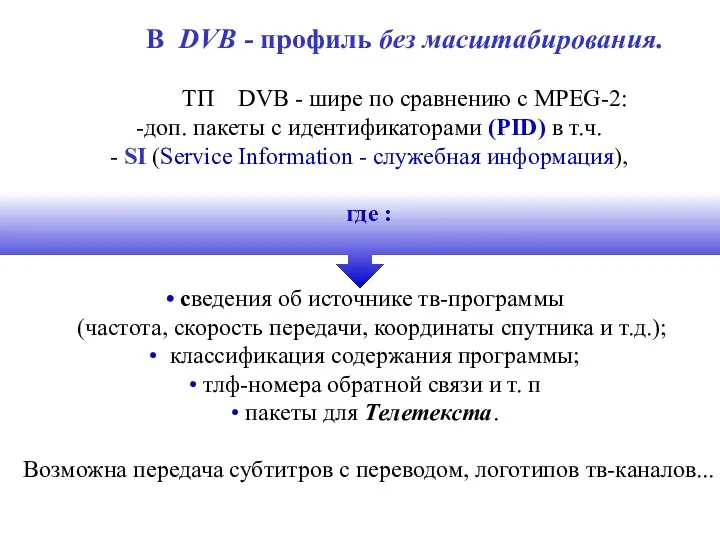 В DVB - профиль без масштабирования. ТП DVB - шире