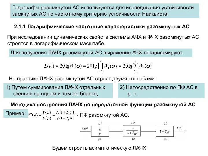 Годографы разомкнутой АС используются для исследования устойчивости замкнутых АС по