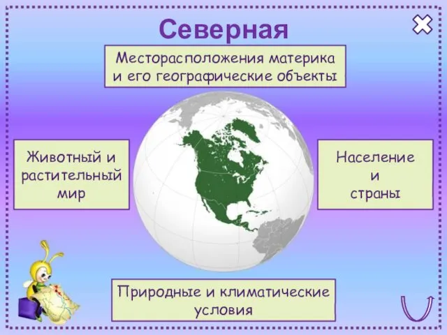 Северная Америка Месторасположения материка и его географические объекты Природные и