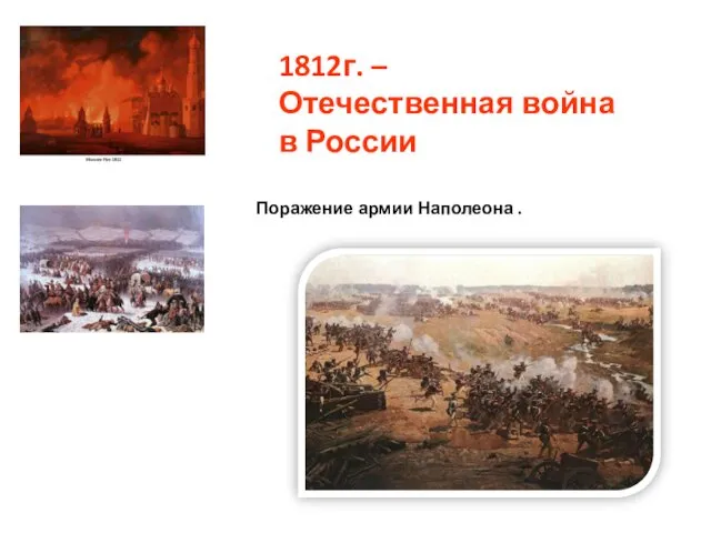1812г. – Отечественная война в России Поражение армии Наполеона .