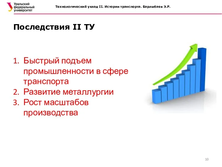 Последствия II ТУ Быстрый подъем промышленности в сфере транспорта Развитие