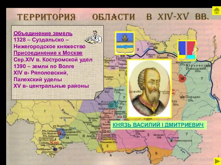 Объединение земель 1328 – Суздальско – Нижегородское княжество Присоединение к Москве Сер.XIV в.