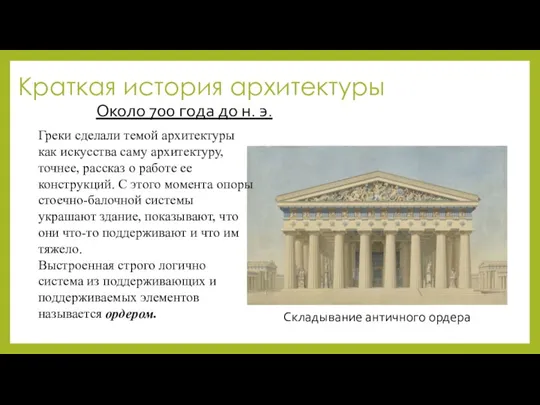 Краткая история архитектуры Около 700 года до н. э. Складывание