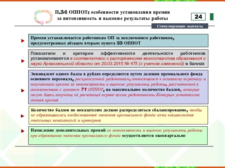 П.34 ОППОТ: особенности установления премии за интенсивность и высокие результаты