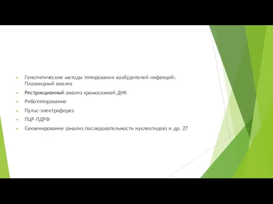 Генотипические методы типирования возбудителей инфекций: Плазмидный анализ Рестрикционный анализ хромосомной