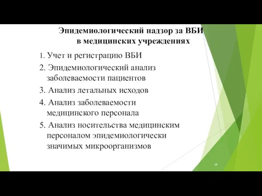 Эпидемиологический надзор за ВБИ в медицинских учреждениях 1. Учет и