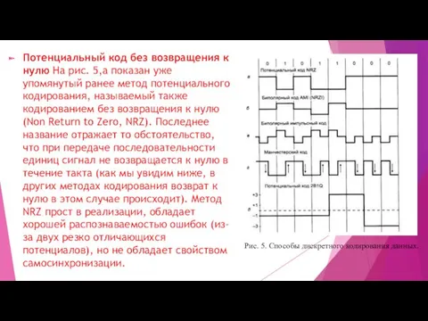 Потенциальный код без возвращения к нулю На рис. 5,а показан