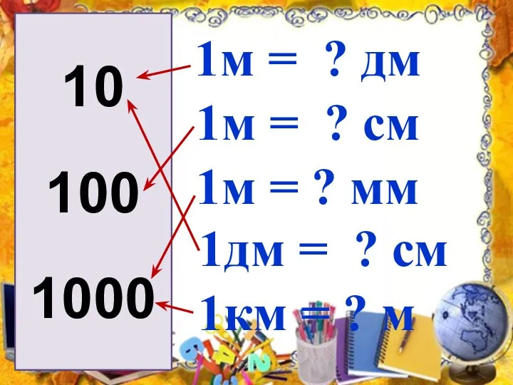 1м = ? дм 10 100 1000 1м = ?