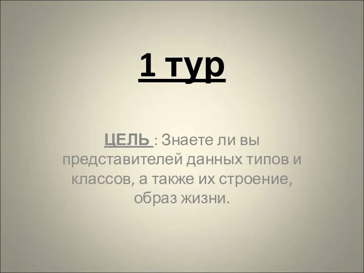 1 тур ЦЕЛЬ : Знаете ли вы представителей данных типов и классов, а