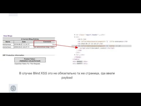 В случае Blind XSS это не обязательно та же страница, где ввели payload