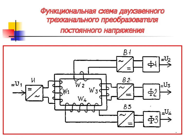 Функциональная схема двухзвенного трехканального преобразователя постоянного напряжения