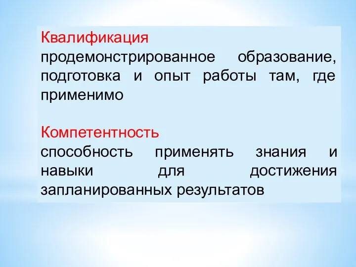 Квалификация продемонстрированное образование, подготовка и опыт работы там, где применимо