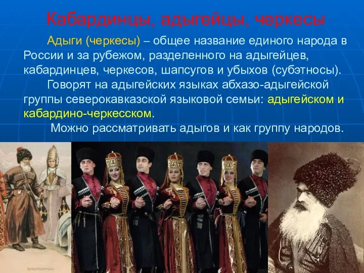 Кабардинцы, адыгейцы, черкесы Адыги (черкесы) – общее название единого народа в России и