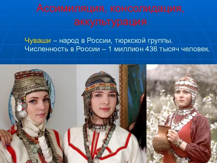 Ассимиляция, консолидация, аккультурация Чуваши – народ в России, тюркской группы. Численность в России